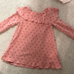 Mauve cherry print dress with fun collar.